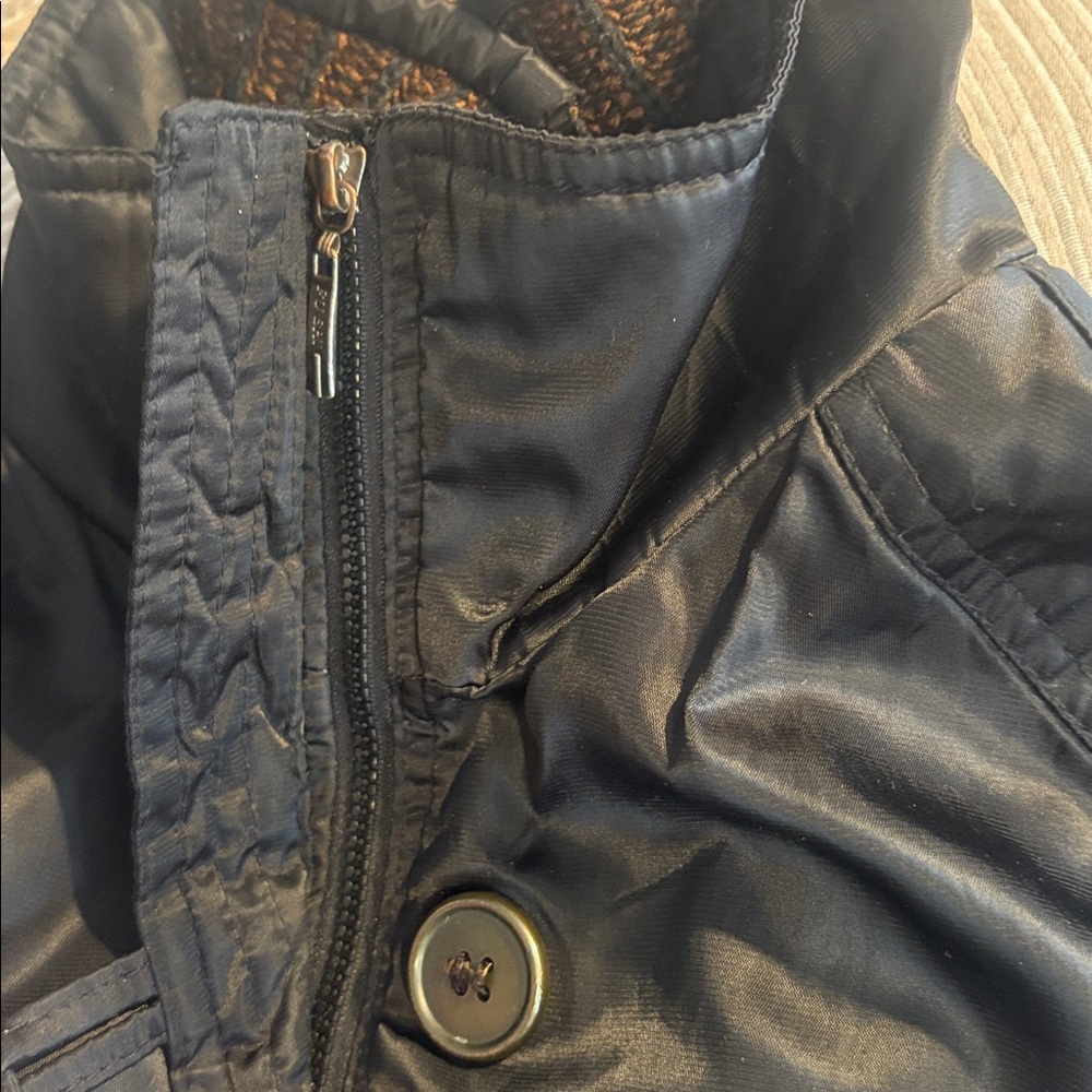 Fu Shi black nylon jacket with brown woven trim S - Picture 9 of 10